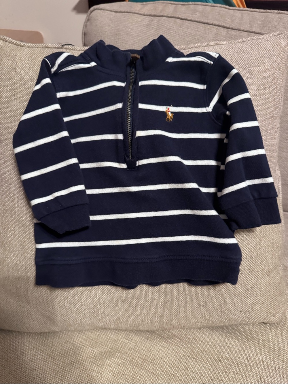 Ralph Lauren Navy & White Striped Half-Zip Sweater - Baby Boy 18 months